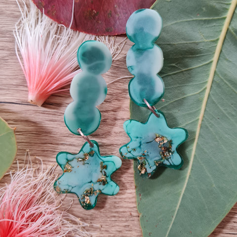 Party Mix Earrings - Mini Flower - Emerald Swirl