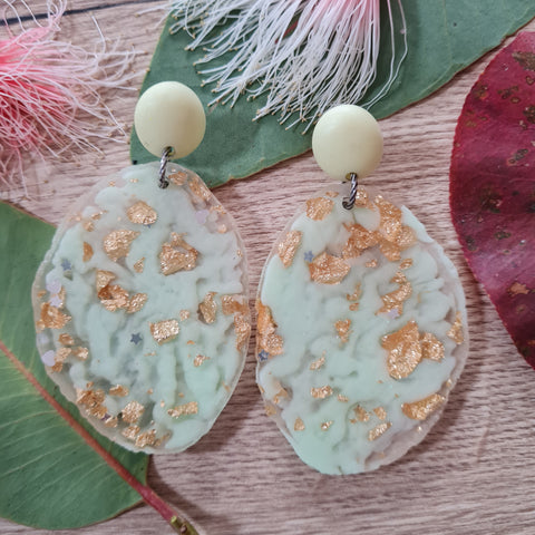 Geode Earrings - Pastel Lime and Gold