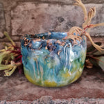 Planter - Organic Stripes - Blue and Mustard with Gold