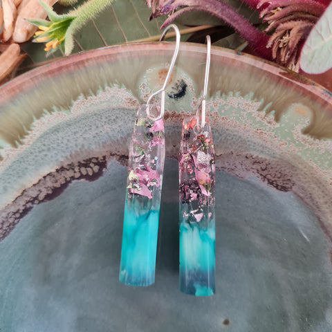 Pyramid Earrings - Teal and Pink