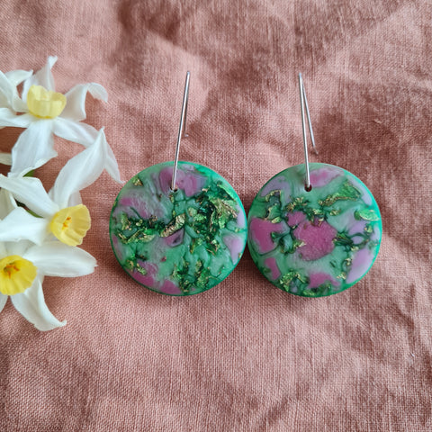 Large Shapes Earrings - Green/Pink